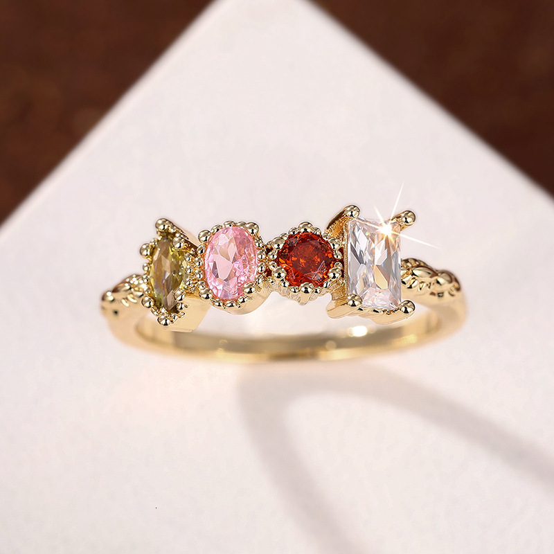 Ring Geometric Light Luxury Style Ring Simple Colorful Zircon Ring Fashion Elegant Jewelry Ring