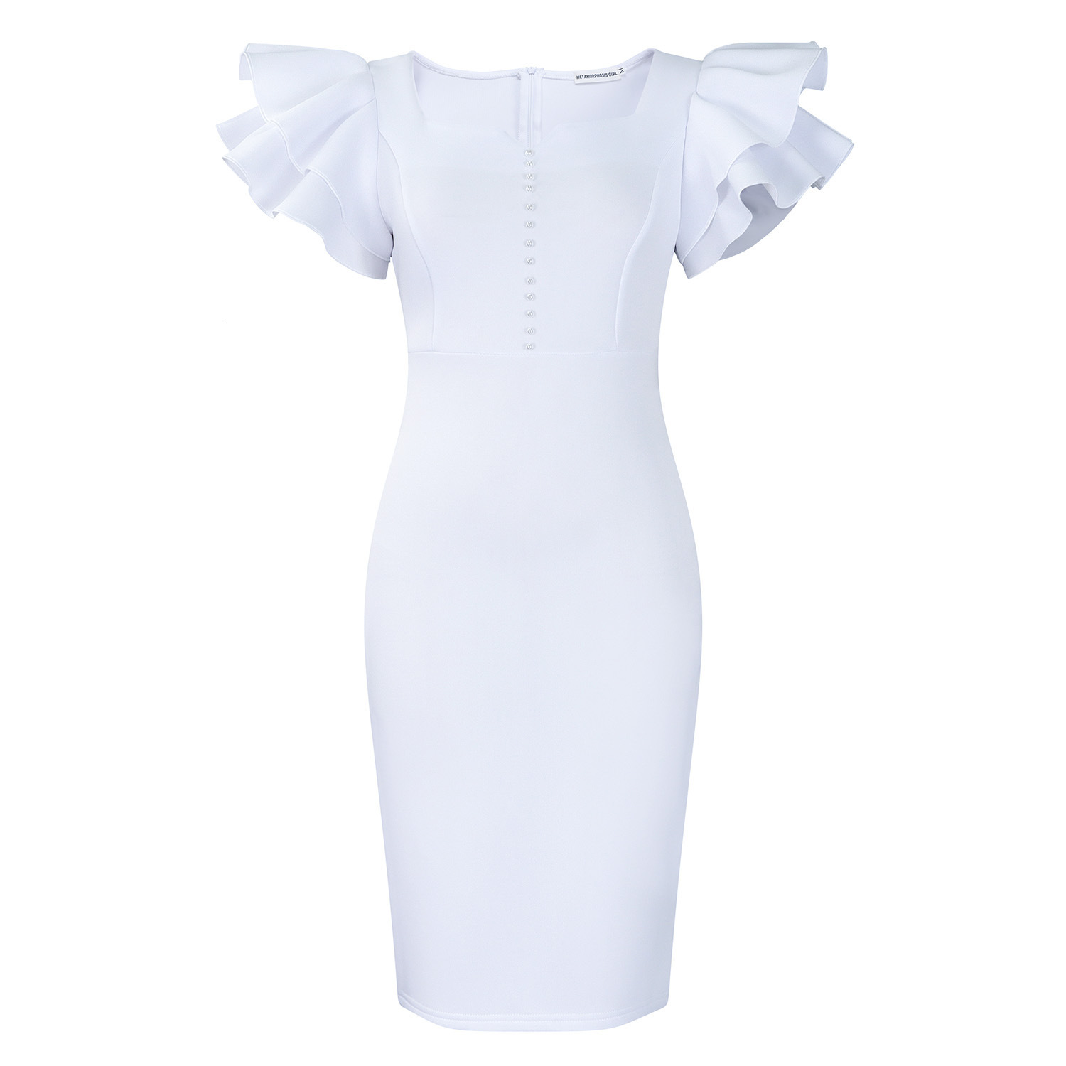 D575 Summer Fashion Womens Beaded Ruffle Sleeve Bodycon Party Dress