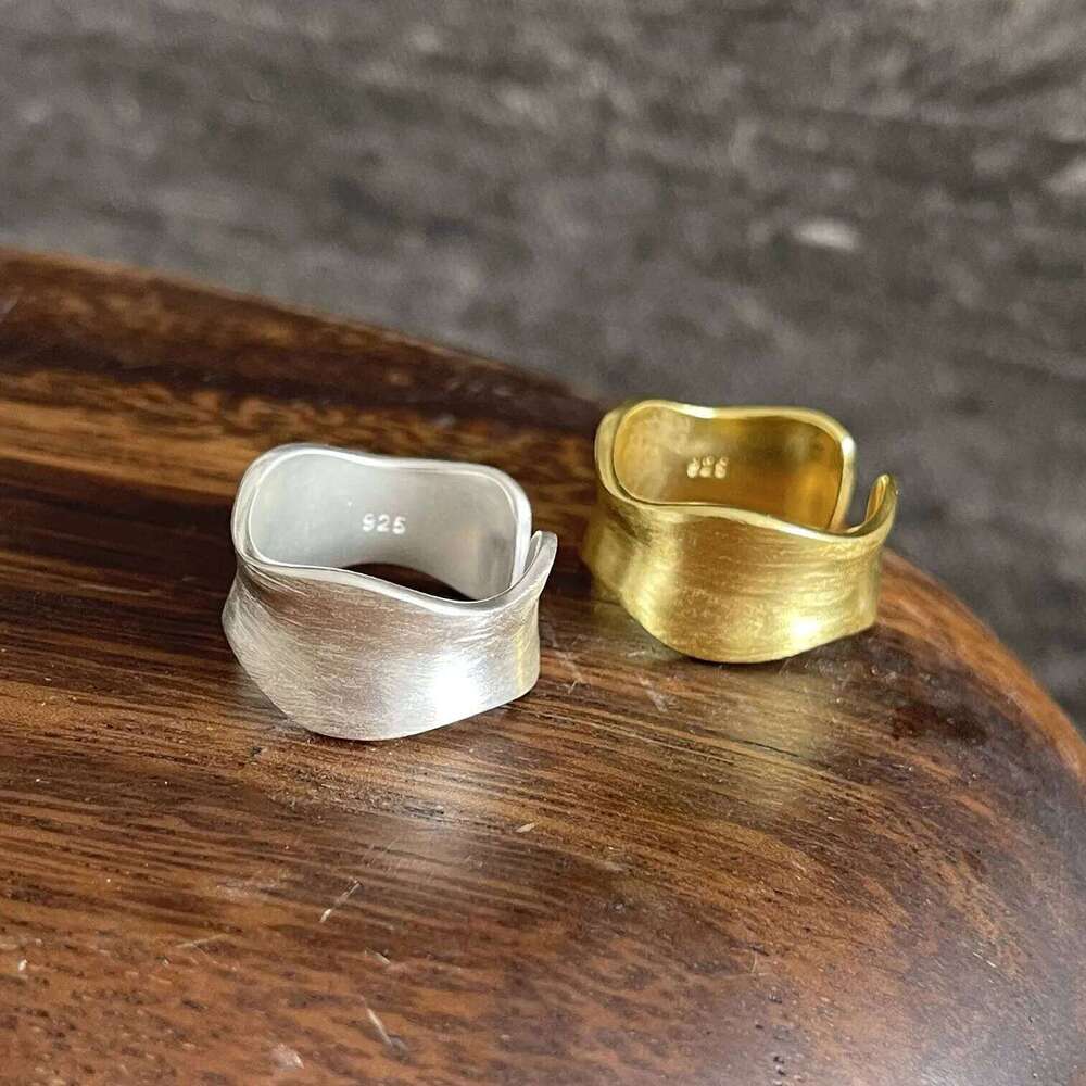 925 Sterling Silver Women Fine Jewelry Finger Adjustable Open Simple Vintage Gold Ring For Party Birthday Gift H260312