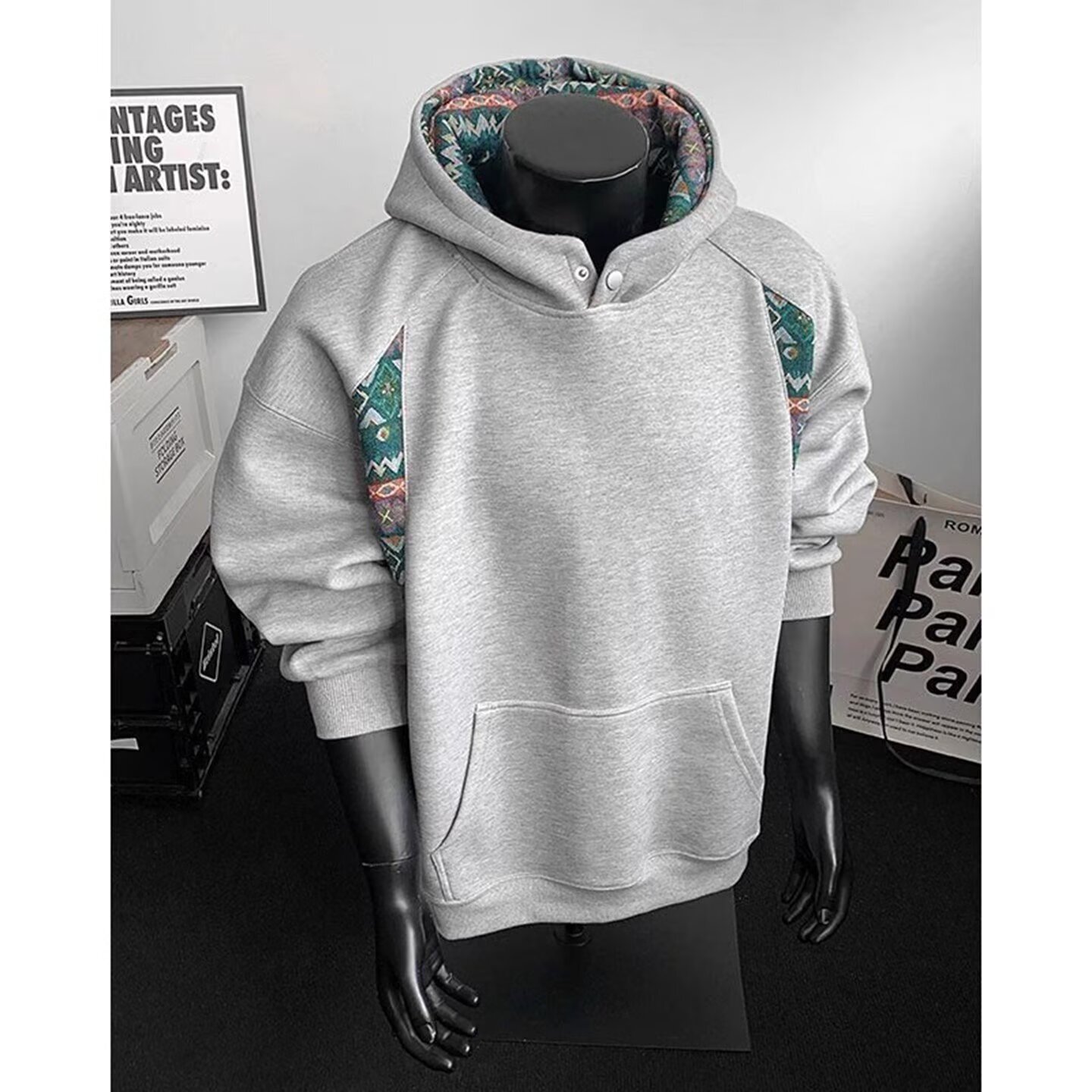 Ethnic Style Heavy-duty Men's Hoodie New Spring And Autumn Model With Contrasting Color Design Heavy-duty And Stiff Designer Hoodie Jacket Color-