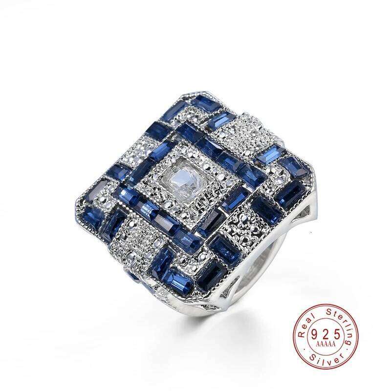 Vintage Style Big Blue White AAA+ Zircon Stone 925 Silver Square Rings For Women Fashion Wedding Engagement Jewelry Hot Sale H260312