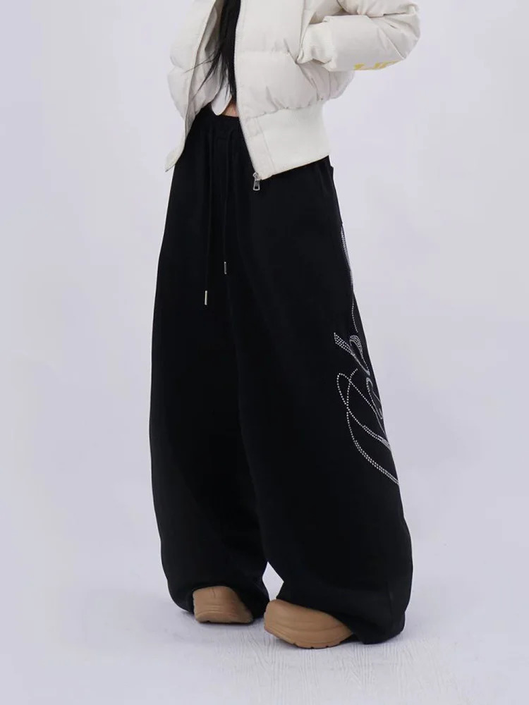 Harajuku Y2k Black Sweatpants Women Loose Vintage American Hop Pants Spring High Waist Bf Streetwear Letter Trousers 260310
