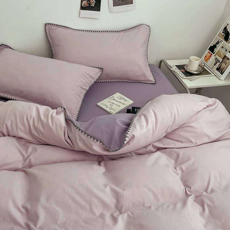 3pcs Solid Color High Quality Duvet Set Purple Comforter Cover with 2 Pillowcases Triangle Sewn Edge Design Bedding H260312