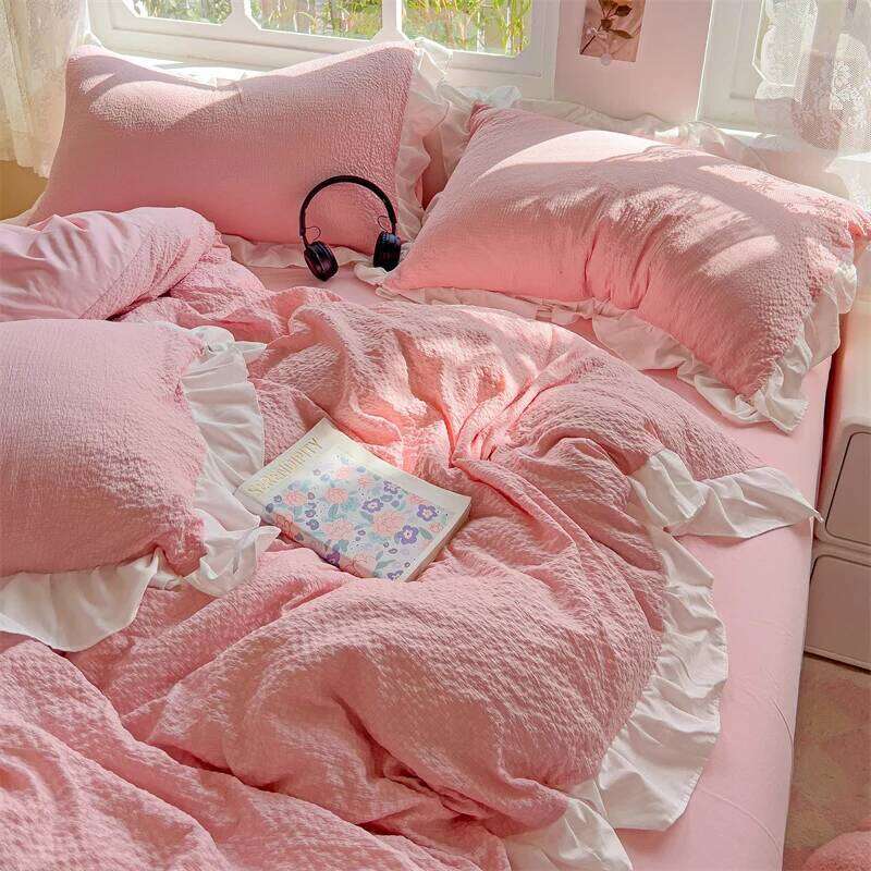 Princess Bedding French Style Washed Cotton Four Piece With Lotus Leaf Lace Duvet Cover Bedsheet Set Bed Linen H260312