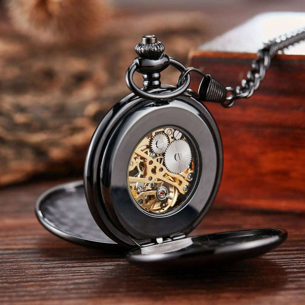 Classic double face hand winding smooth surface hollowed Roman numeral men women mechanical pocket watch