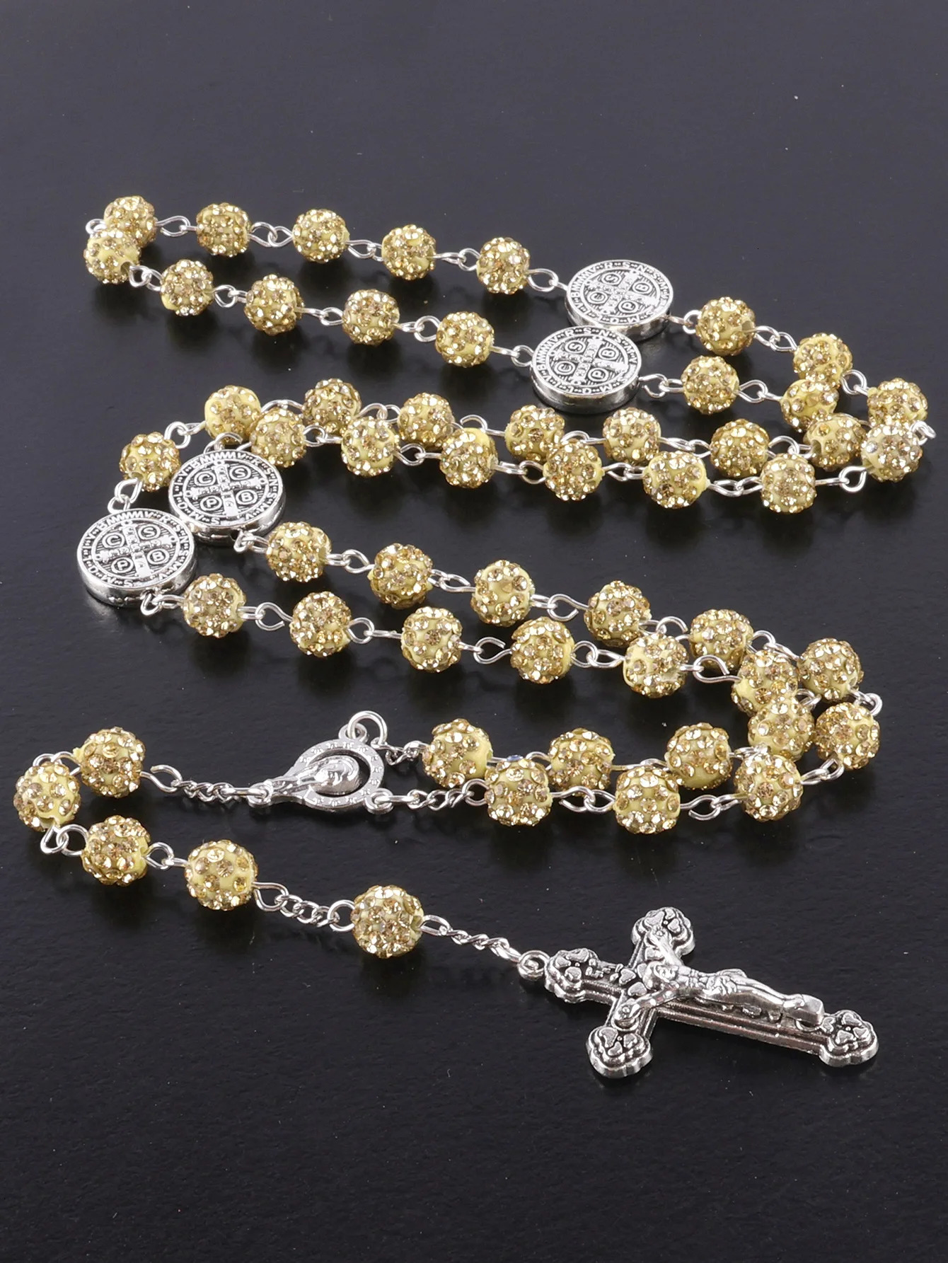 1 piece retro classic multi-color 8mm round rosary DIY pure handmade work cross religious necklace mens and womens jewelry gif 260311