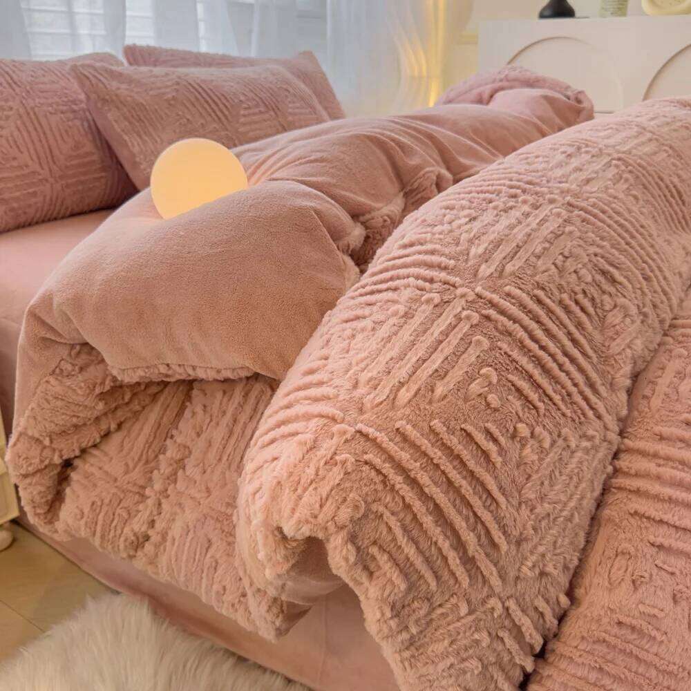 Solid Color Thickened Milk Velvet Bedding Winter Warm Duvet Soft Quilt Cover Bed Sheet Pillowcase Four-Piece Set H260312