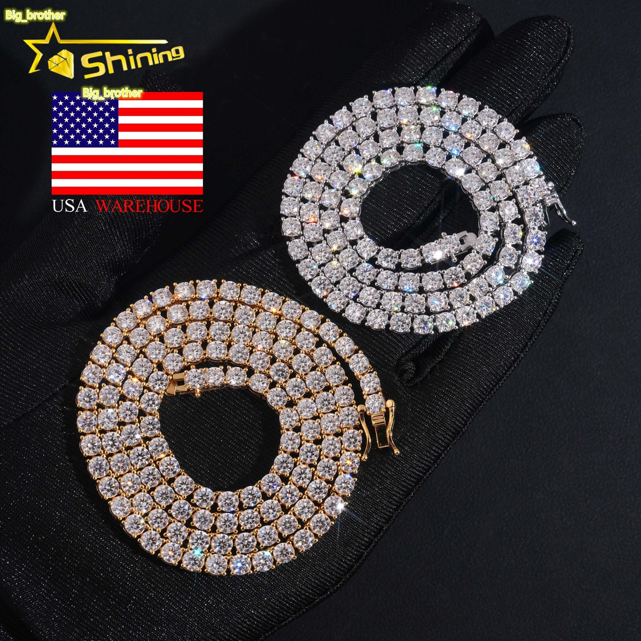 Hip Hop Classic Factory Price Top Quality 925 Silver 4mm VVS Moissanite Diamond Tennis Chain