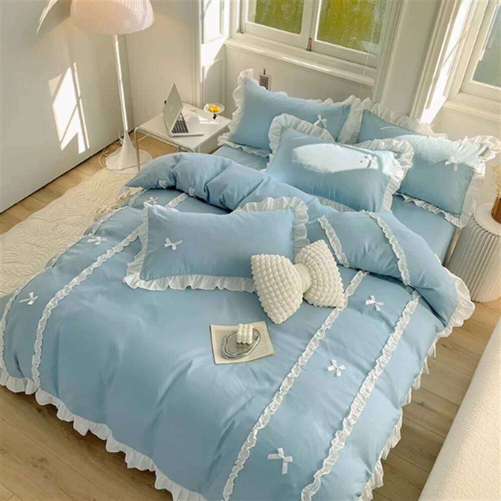 Korean Version Princess Style Four Piece of and Pure Cotton Butterfly Knot Duvet Cover Set Dormitory Bed Sheet H260312