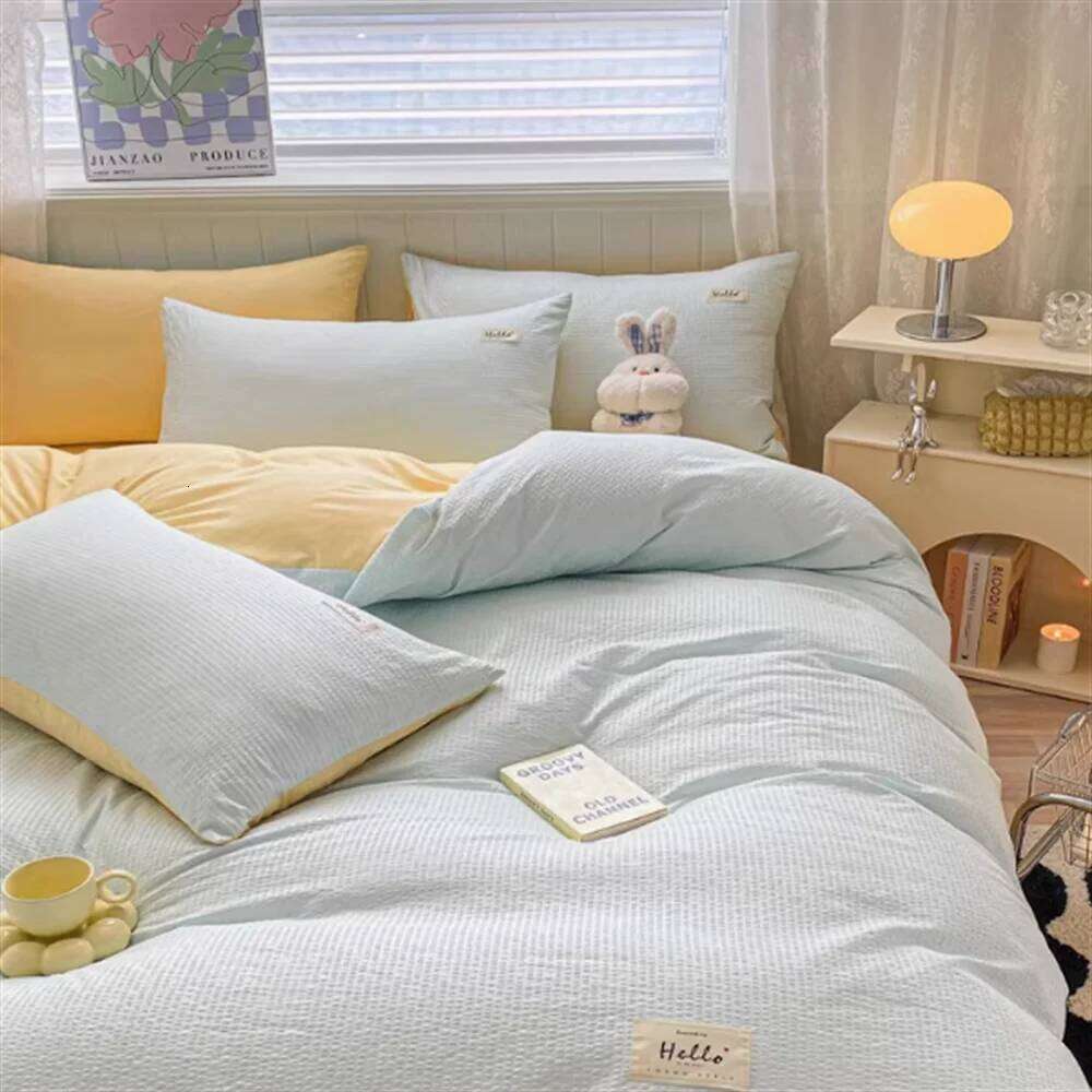 Y1 HomeWaffle Washed Four Piece Set, Non All Pure Cotton Bedding, Student Dormitory Bed Sheets Duvet Cove H260312