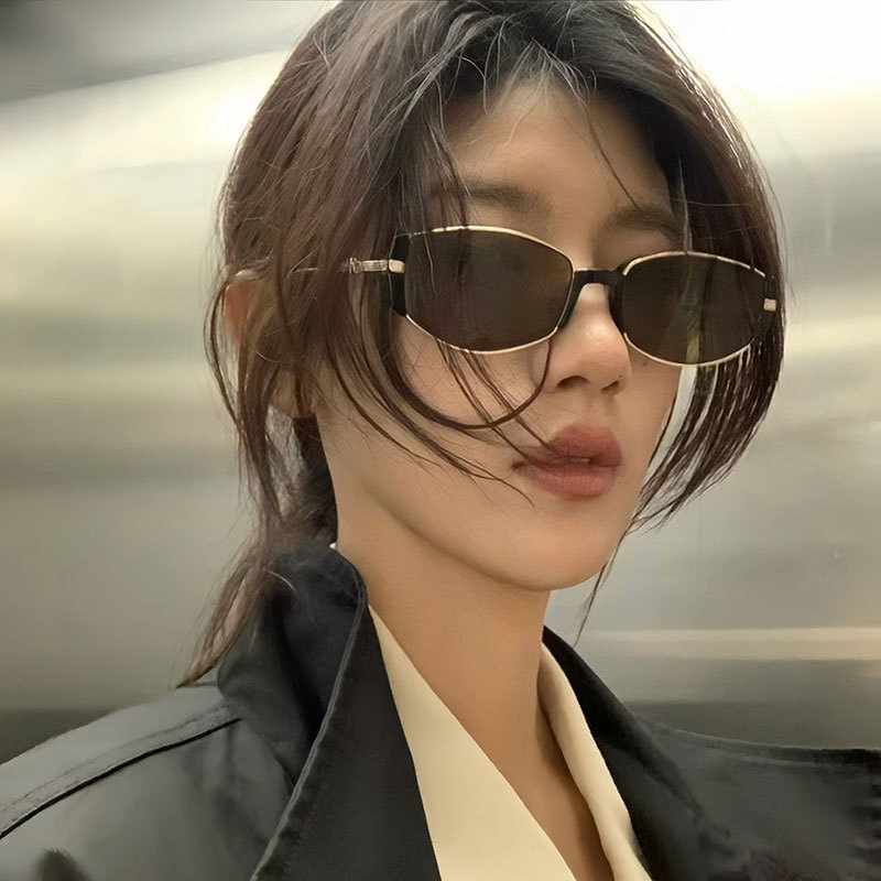 Narrow Frame Cat Eye Korean Style Irregular Modern Retro High-end Slimming Sunglasses for Square and Round Faces