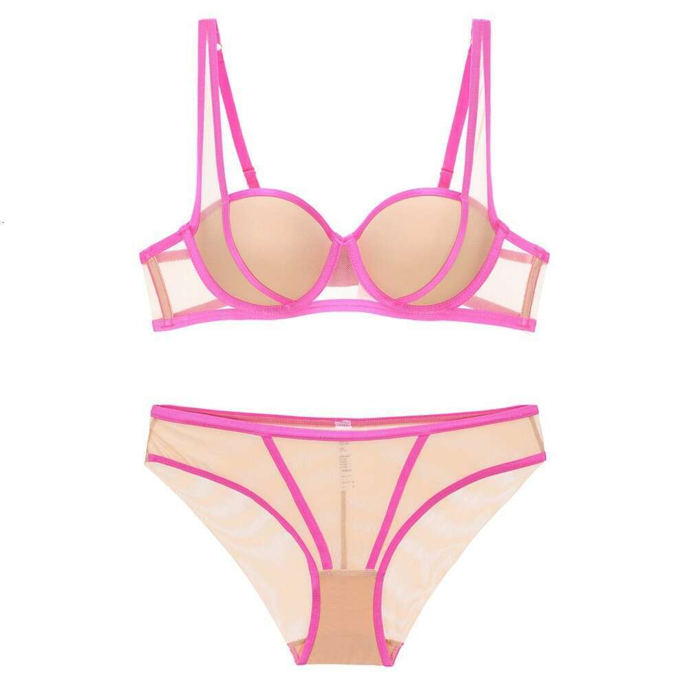 Women Sheer Mesh Bra and Panty Set with Contrast Trim Transparent Lingerie for Everyday Wear or Layering Under Clothing