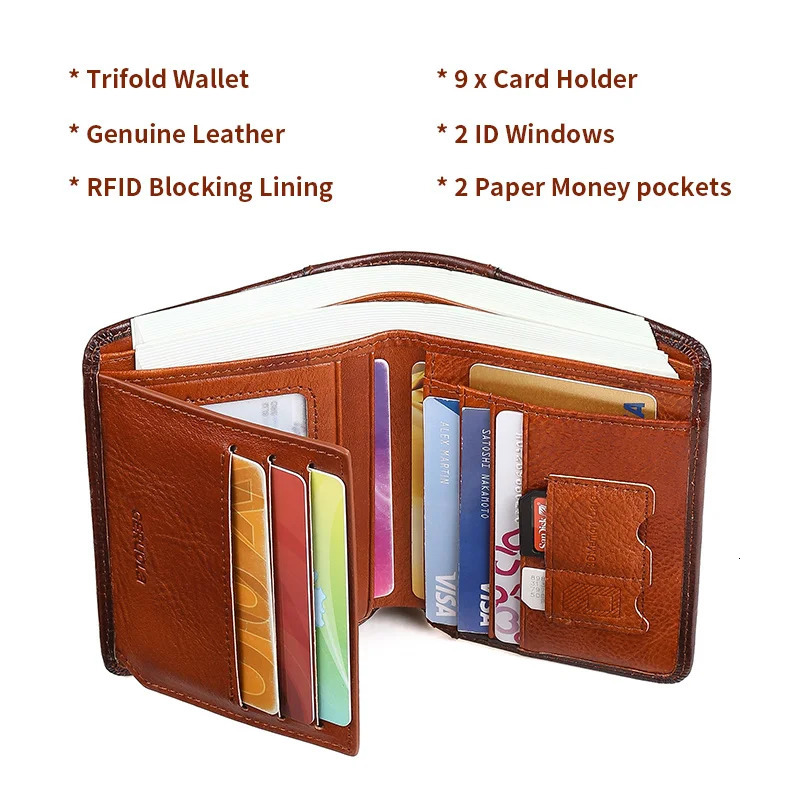GERUOLA Slim RFID Shielded Genuine Leather Wallet for Men-Multifunctional ID Credit Card Holder Dark Brown with Embellishments 260304