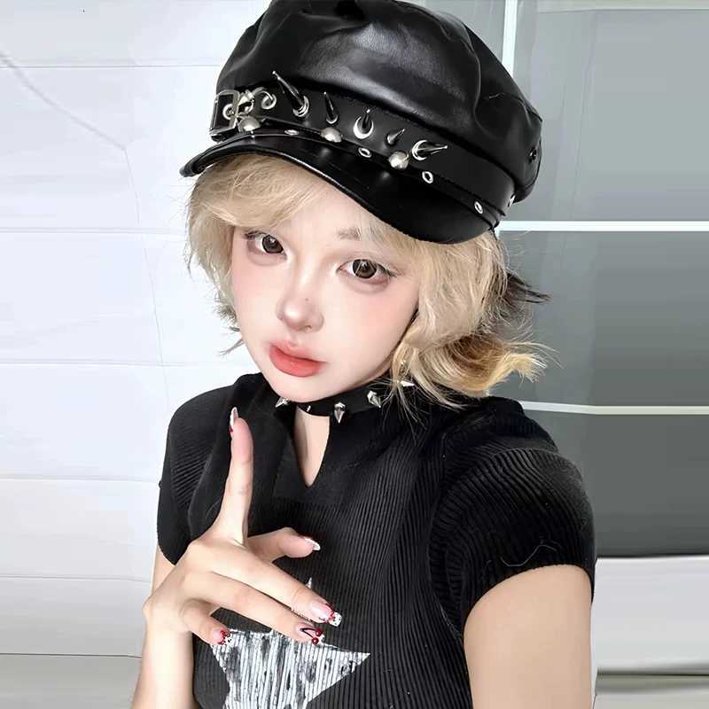 Subculture Beret Harajuku Y2k Girl Womens Gothic Lolita Goth Harajuku Bone Skull Spike Punk Cap Steam Unisex Punk Hat H260312 - view 6