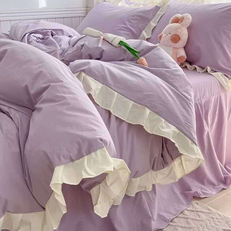Princess Style Bedding 2025 Ruffle Lace Quilt Romantic Pink Bed Sheet Sets Woman Girls Bedroom Duvet Cover Set 4pcs H260312
