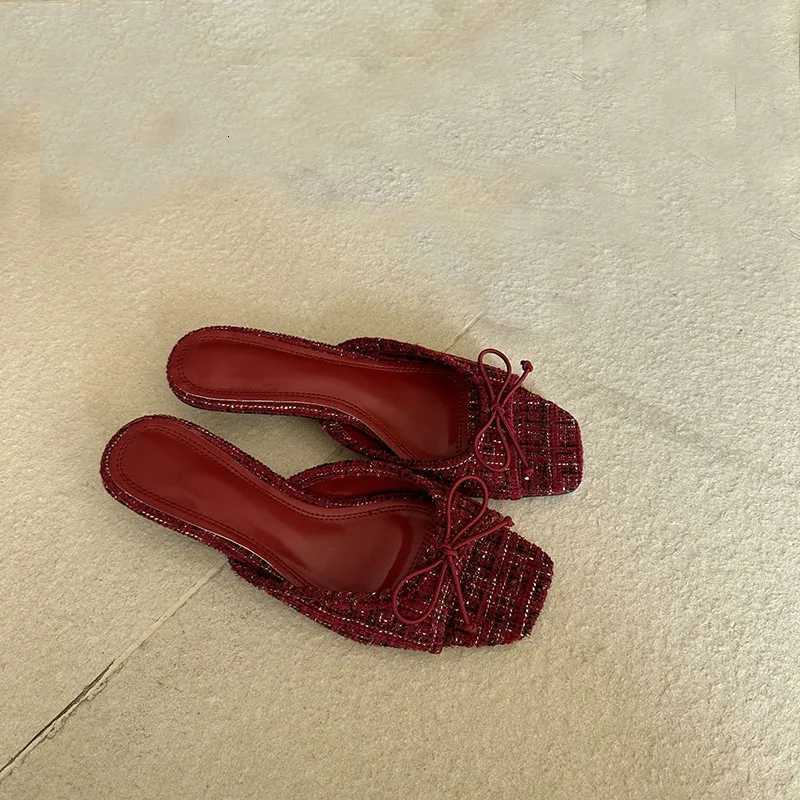3cm Low Heel Shoes For Woman Burgundy Sandals Designer High Heels Summer Slippers 2026 Bow Brown Sandals Plus Size 43 K260312