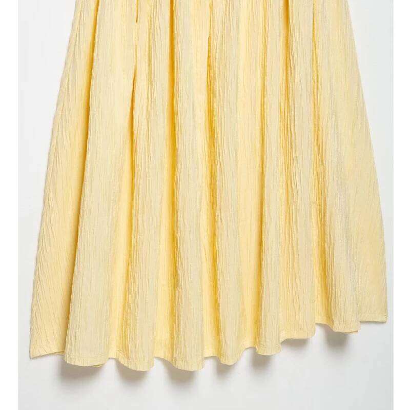 MUJER 2025 Pleated Long Woman Yellow Slip Midi Sexy Backless Dresses for Women Chic Beach Women's Summer Dress C260312