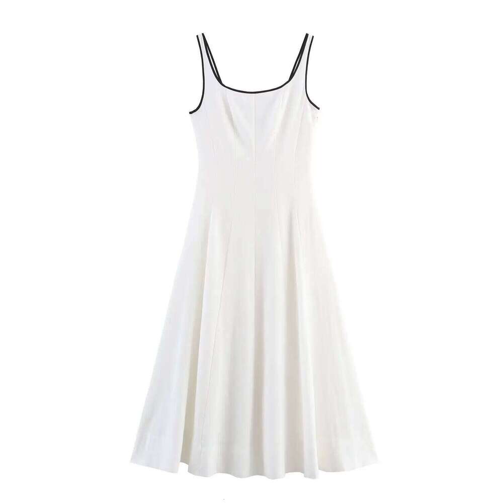 UNIZERA Contrast Edge Midi 2025 Summer New Arrivals Women's Casual Loose Suspender Dress C260312
