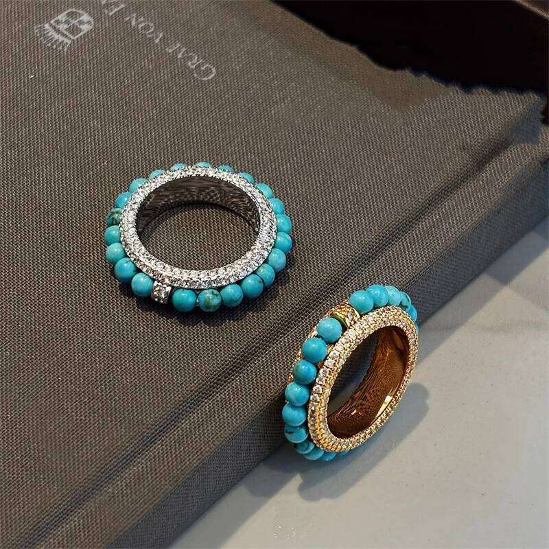 Vintage Inlaid Natural Turquoise Women Fashion Elegant Exquisite All-match for Daily Use Index Finger Ring Jewelry Gift H260312
