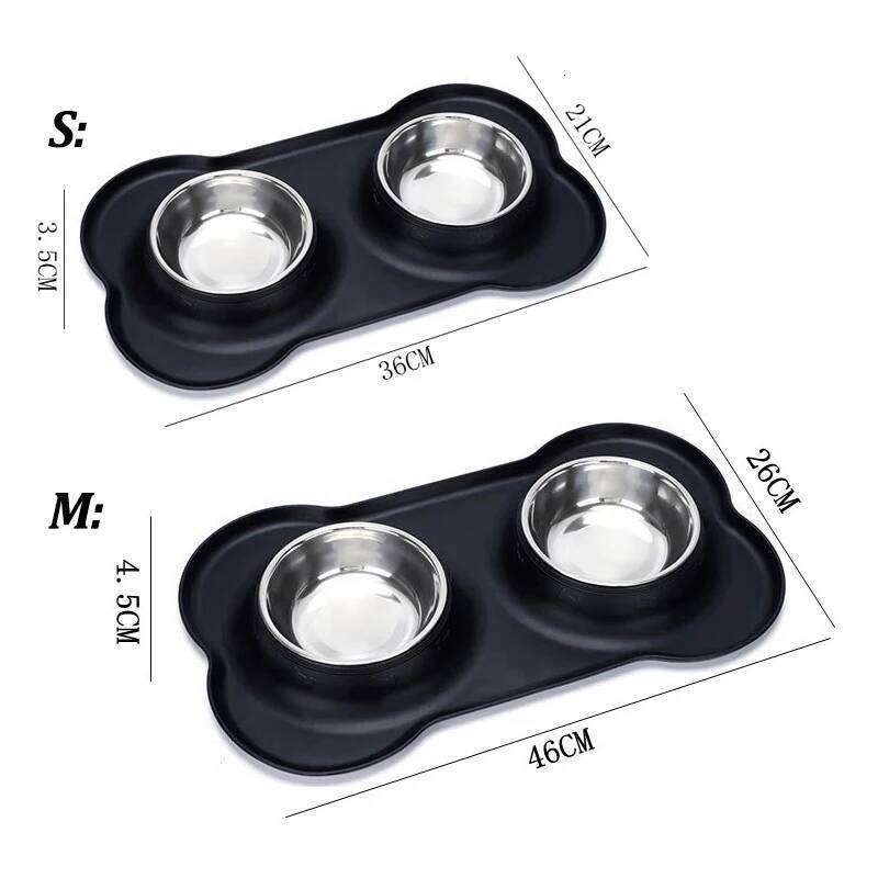 Stainless Steel Feeder Silicone Anti-spill Cats Double Bowl Pet Feeding Drinking Water Bowls Dog Food Dispenser 26Y0312