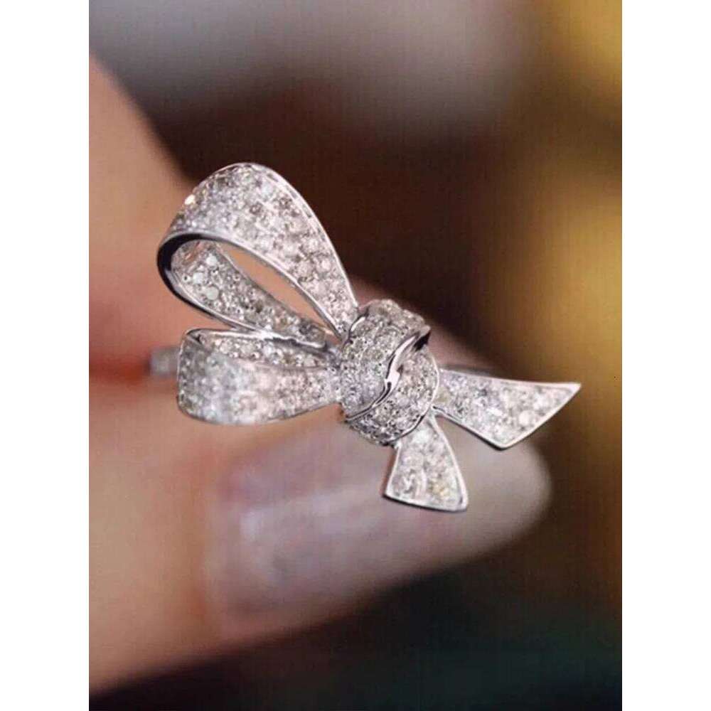 S925 Sterling Silver Women's White Zirconia Bow Ring for Women Daily Wear Holiday Party Gifts H260312