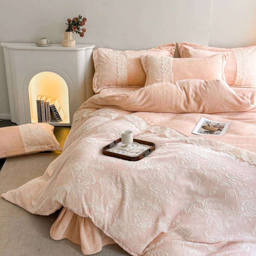 Thickened Carved Milk Velvet Bedding Coral Fleece Winter Warm Four-Piece Set Duvet Cover Pillowcase Bed Sheet Home Textiles H260312 - view 3