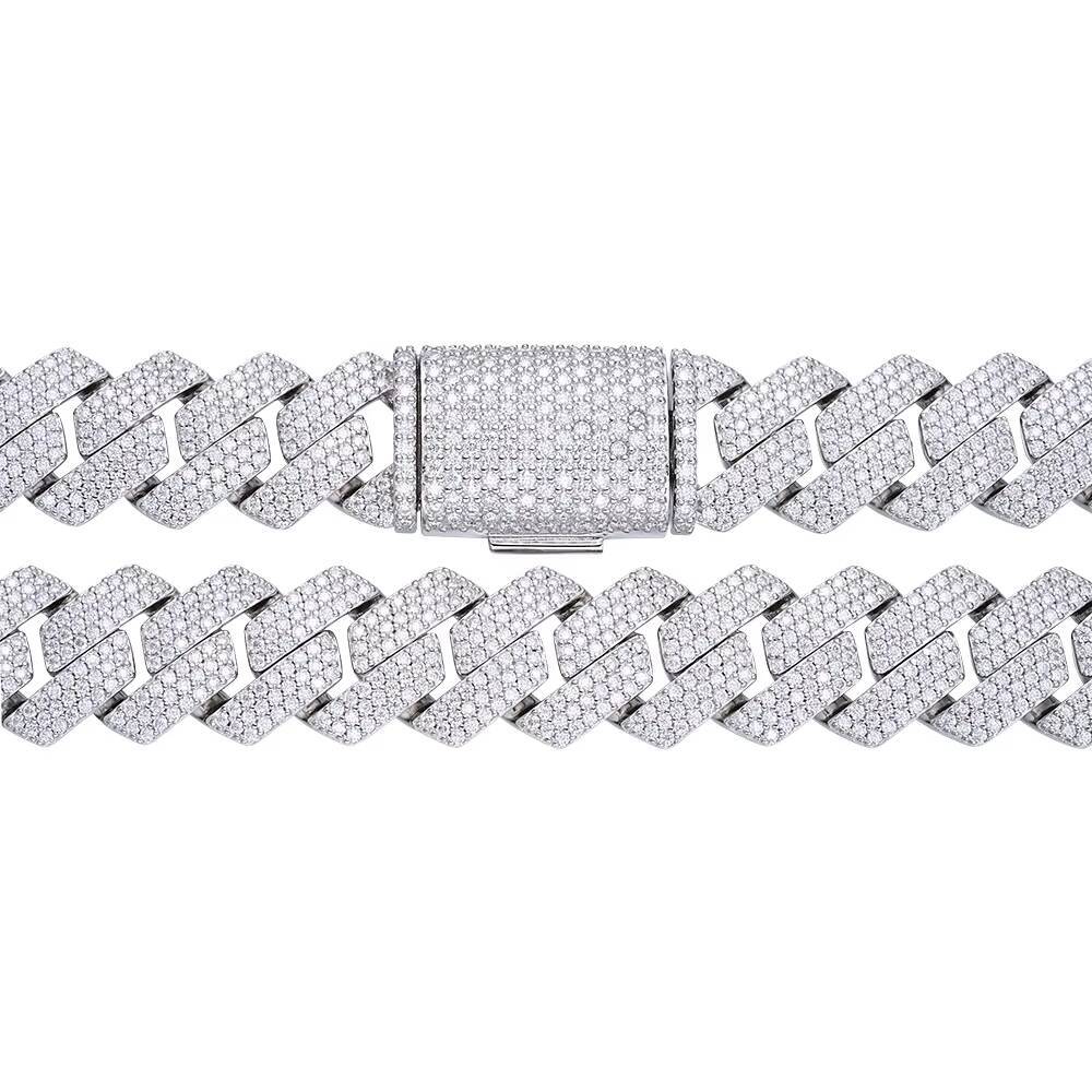 High Quality Hip Hop Jewelry 8mm 12mm 15mm 18mm 20mm Ice Out VVS Moissanite Diamond 925 Silver Cuban Link Chain for Men
