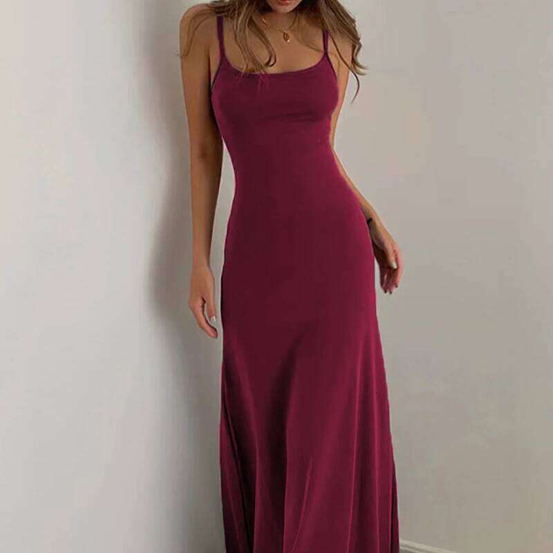 2025 European and American waist cinched high Mid length vest solid color suspender jumpsuit long skirt C260312