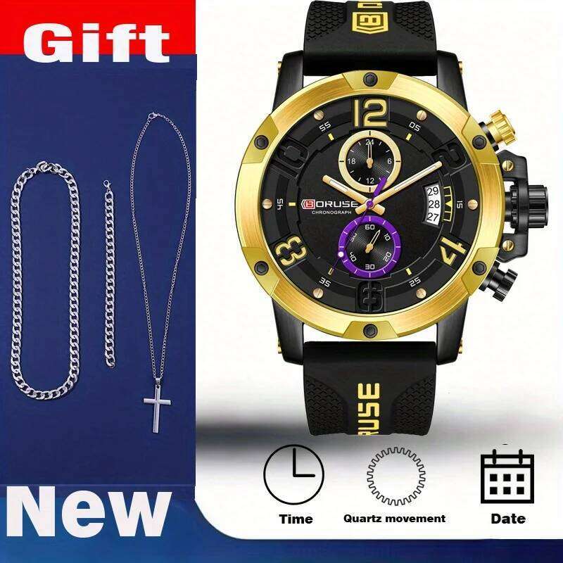 4pcs/set Business Watches & Jewellery Sets, Mens Quartz Waterproof Casual Sports Luminous Watch for Men Wristwatch