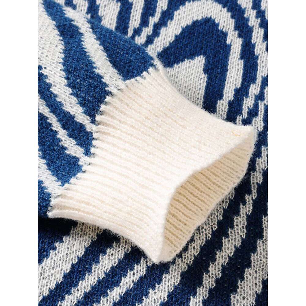 New Popular Autumn and Winter Maze Jacquard Pattern Sweater Casual Round Neck Contrast Color Knitted Men's Pullover