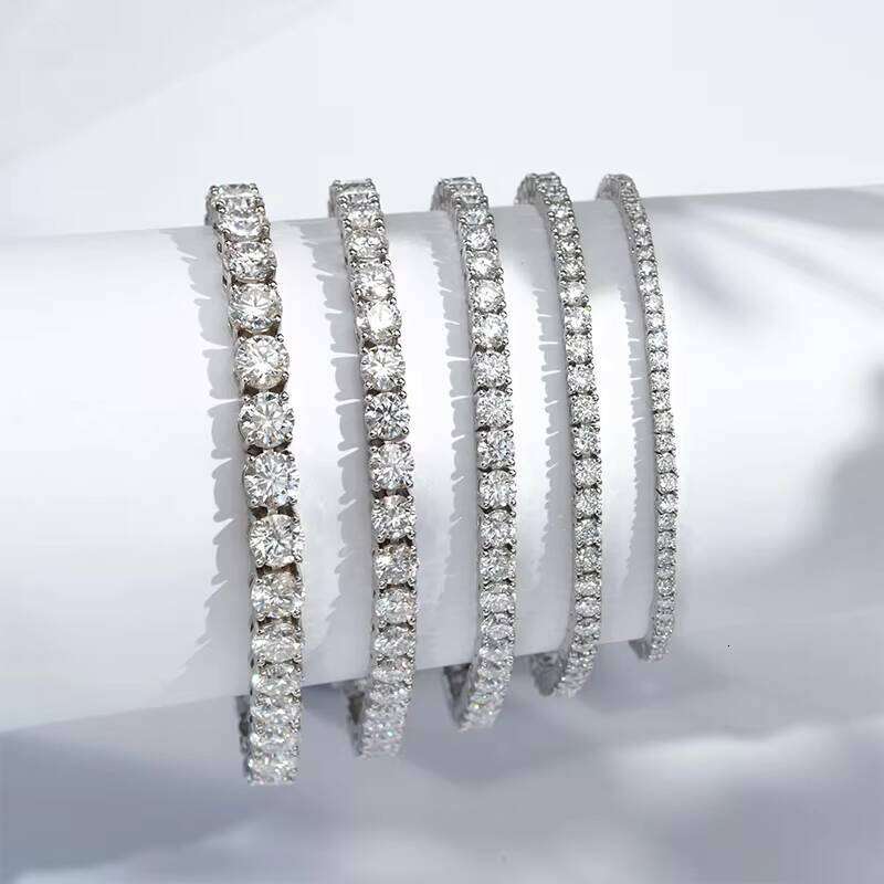 Women's Hip-Hop Cute 3mm D VVS Moissanite Bracelet with Sier and Gold Tennis Chain Ice Style Jewelry for Him