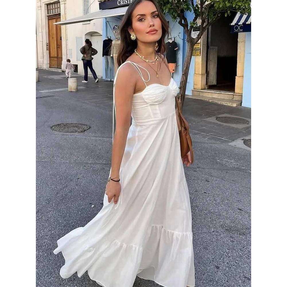 Trendix Soild Suspender Women Street Casual Loose Sexy Off Shoulder Sleeveless Maxi Vacation Party Beach Long Dress C260312