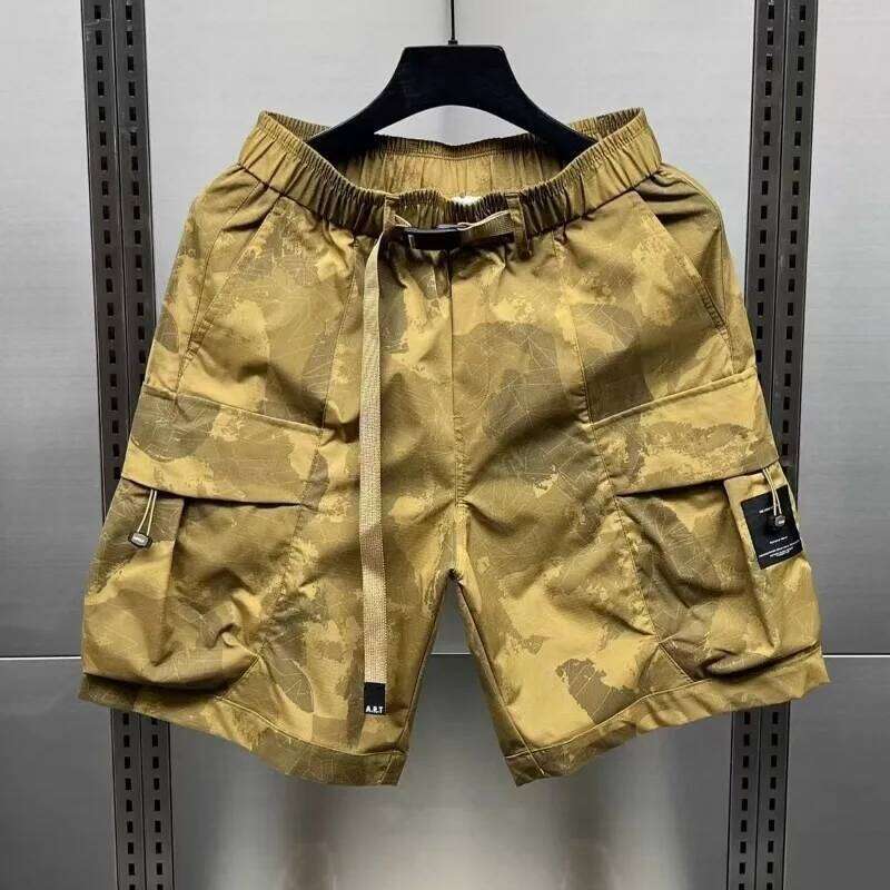 Cargo Knee Men Outdoor Camo Breathable Wear Resistant Big Pocket Elastic Waist Sport Beach Printed Casual Shorts