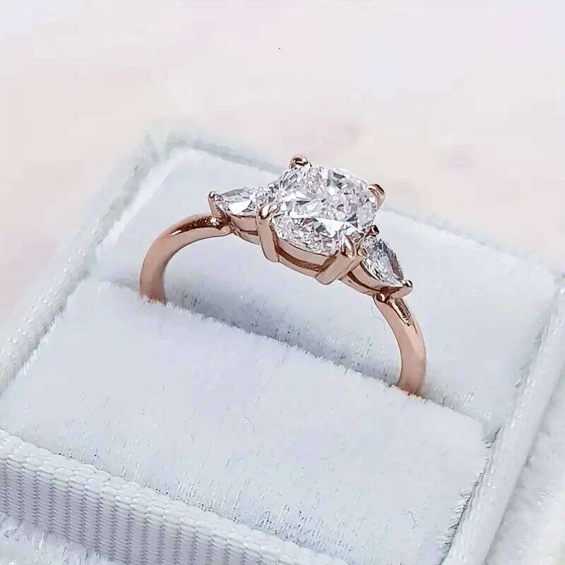 Huitan 925 Sterling Silver Rose Gold Color Rings Female Noble Brilliant CZ Finger Accessories Trendy Engagement Party Jewelry H260312