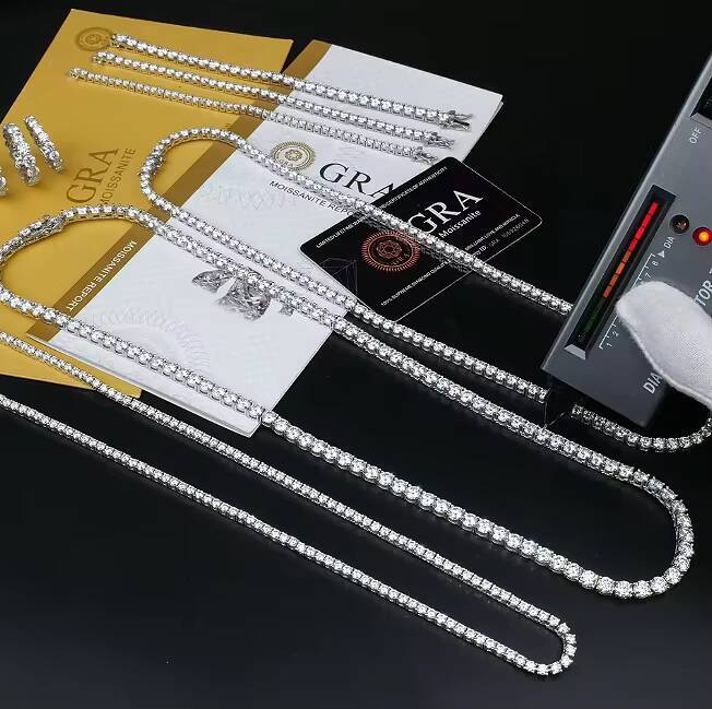 S925 Moissanite Tennis Chain Moissanite Tennis Necklace 925 Sterling VVS Tennis Chain Passes Diamond Tester