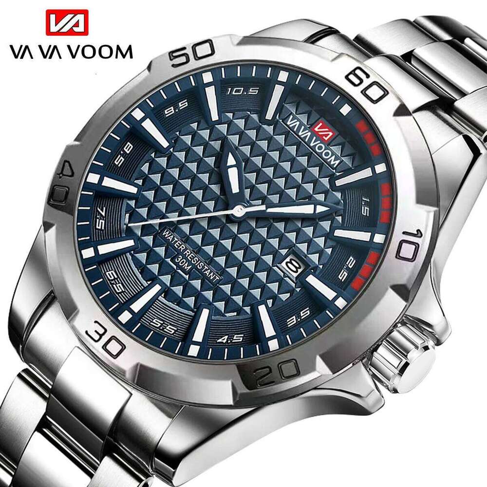 Stainless Steel Quartz Watch Business Fashion 45mm Calendar Clock Silver Sports 3Bar Waterproof Gift Wristatch for Men Reloj