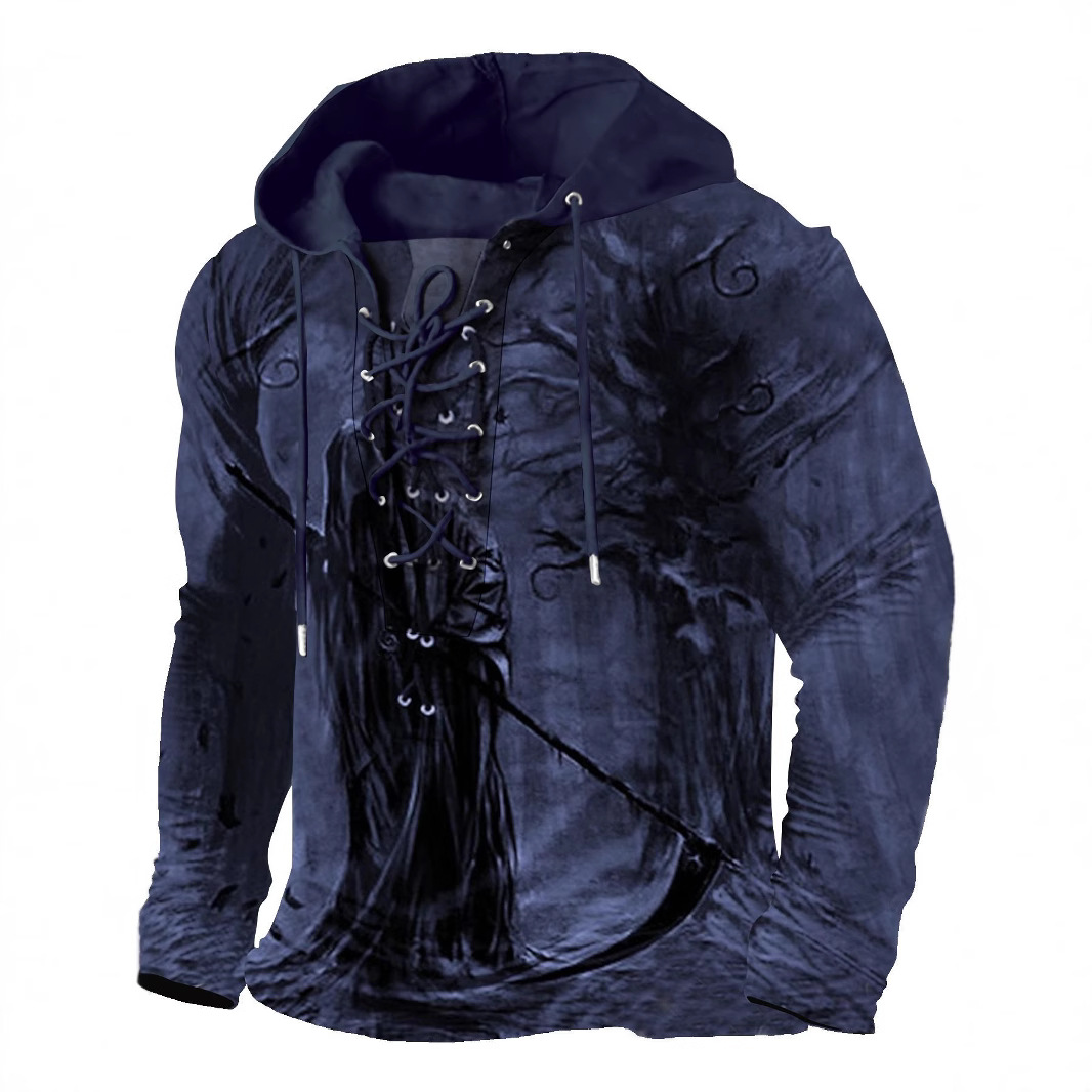 Street Trend Retro Character Men's Retro Tie Dye Compass Print Hoodie Long Sleeve Hooded Sweatshirt Outdoor Streetwear Vintage Y2K