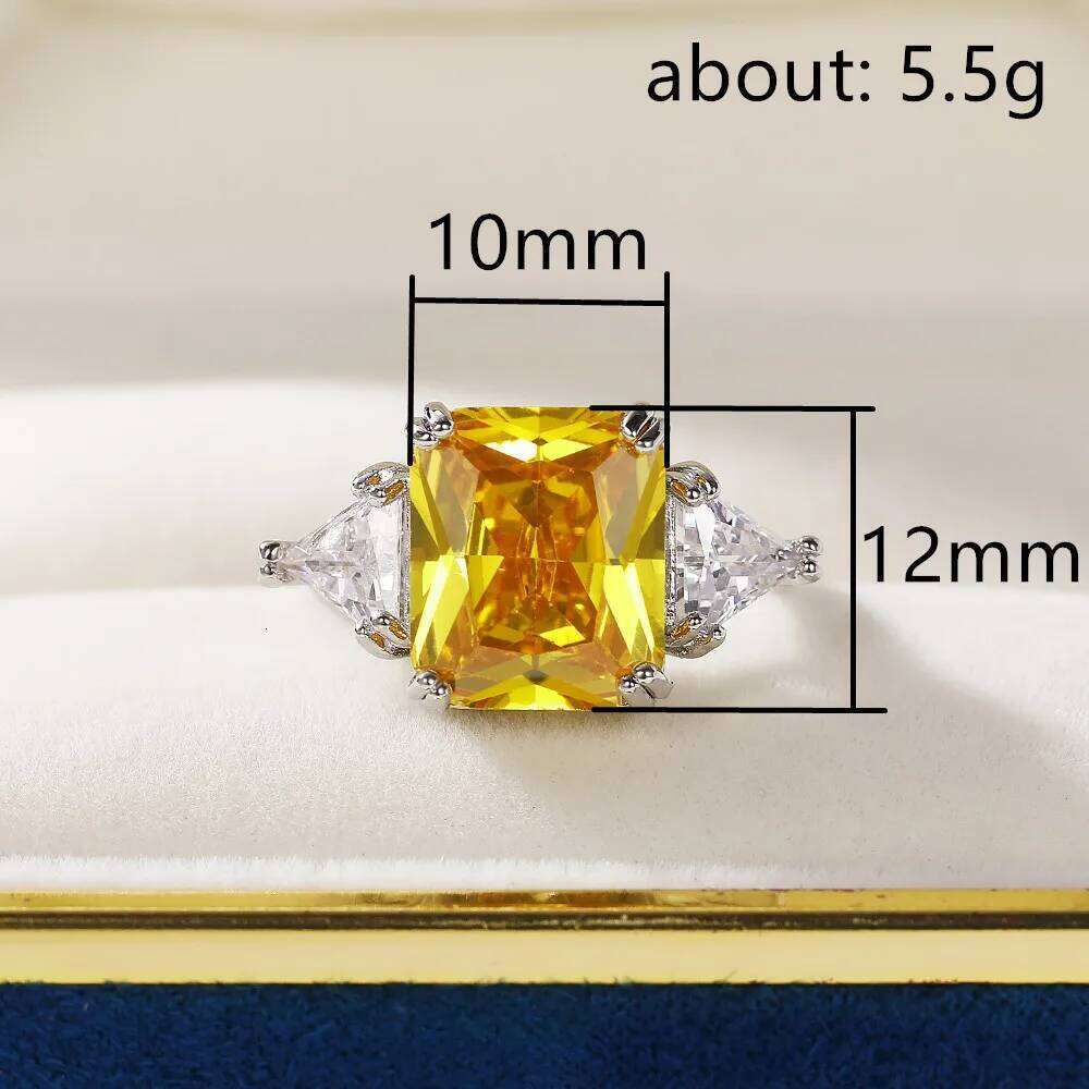 Huitan Square Yellow Cubic Zirconia Women's Finger-ring for Wedding Party Temperament ly CZ Rings Anniversary Jewelry H260312