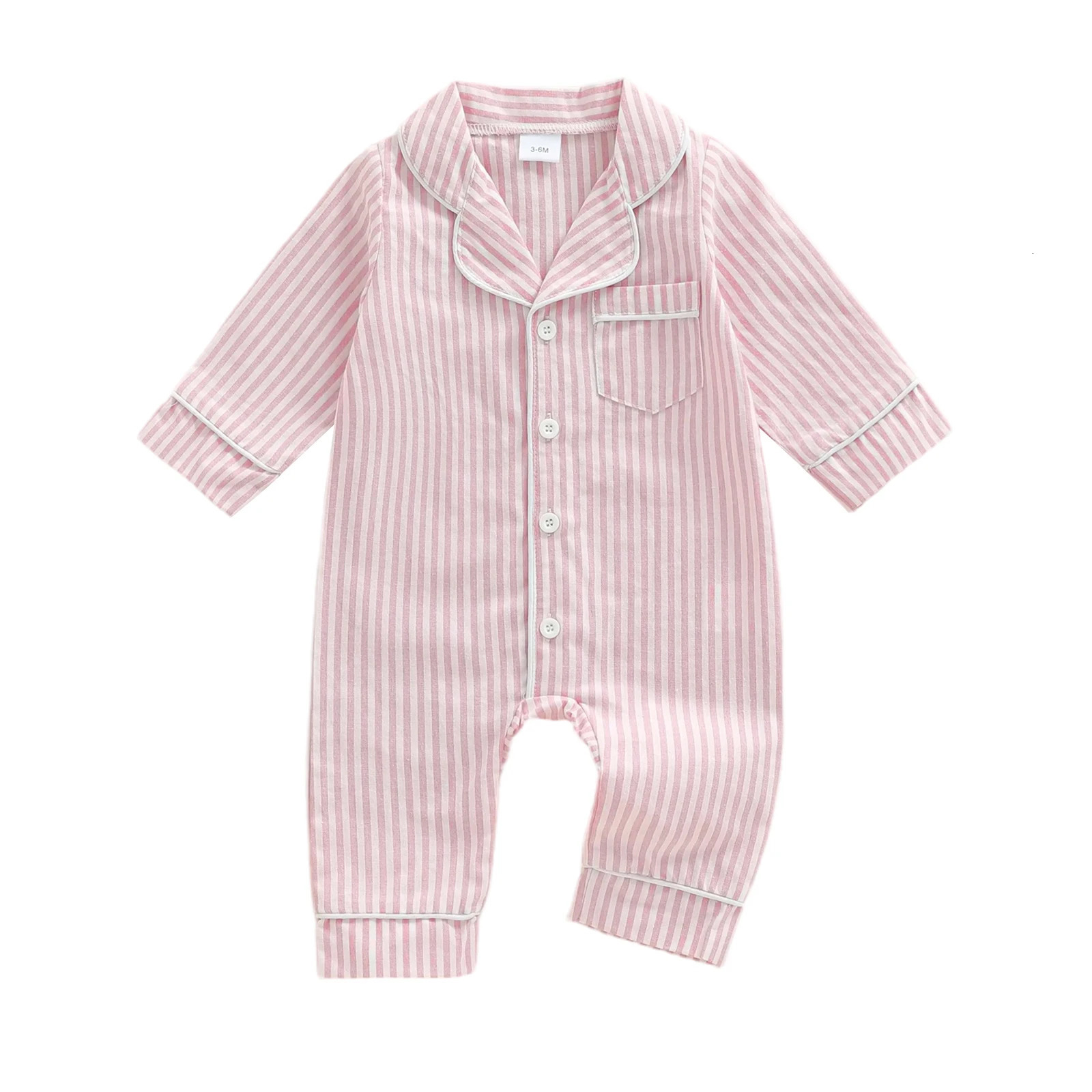 024M Baby Girl Boy Romper Pajamas Fall Winter Long Sleeve Button Down Pjs born Infant Lapel Sleepwear Nightwear Clothes 260311