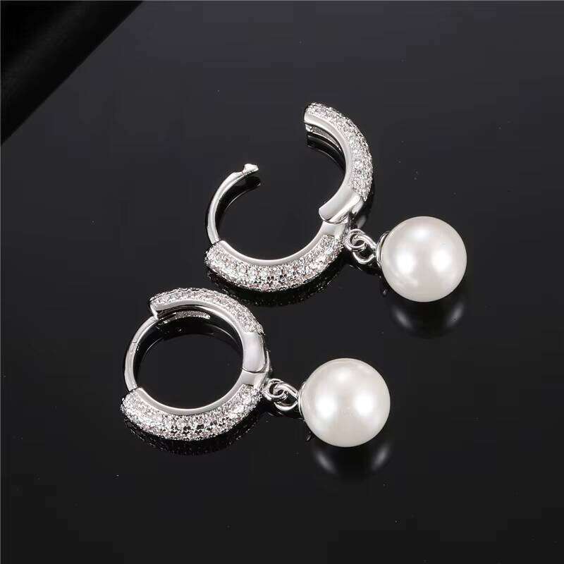 Hip-Hop Jewelry Gold-Plated Drop Ice Out CZ hip-hop moissanite Hoop Pearl Dangle Earrings