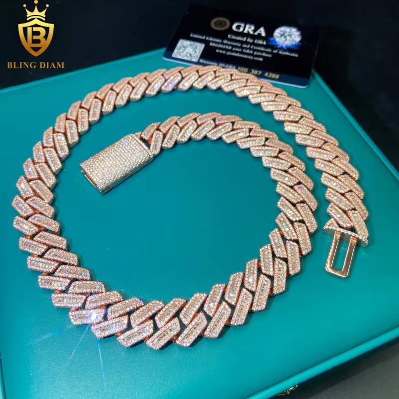 Baguette Cut Moissanite Cuban Link Chain Men Miami Chain Big Heavy 18mm 925 Silver Moissanite Cuban Chains Pass Diamond Test GRA