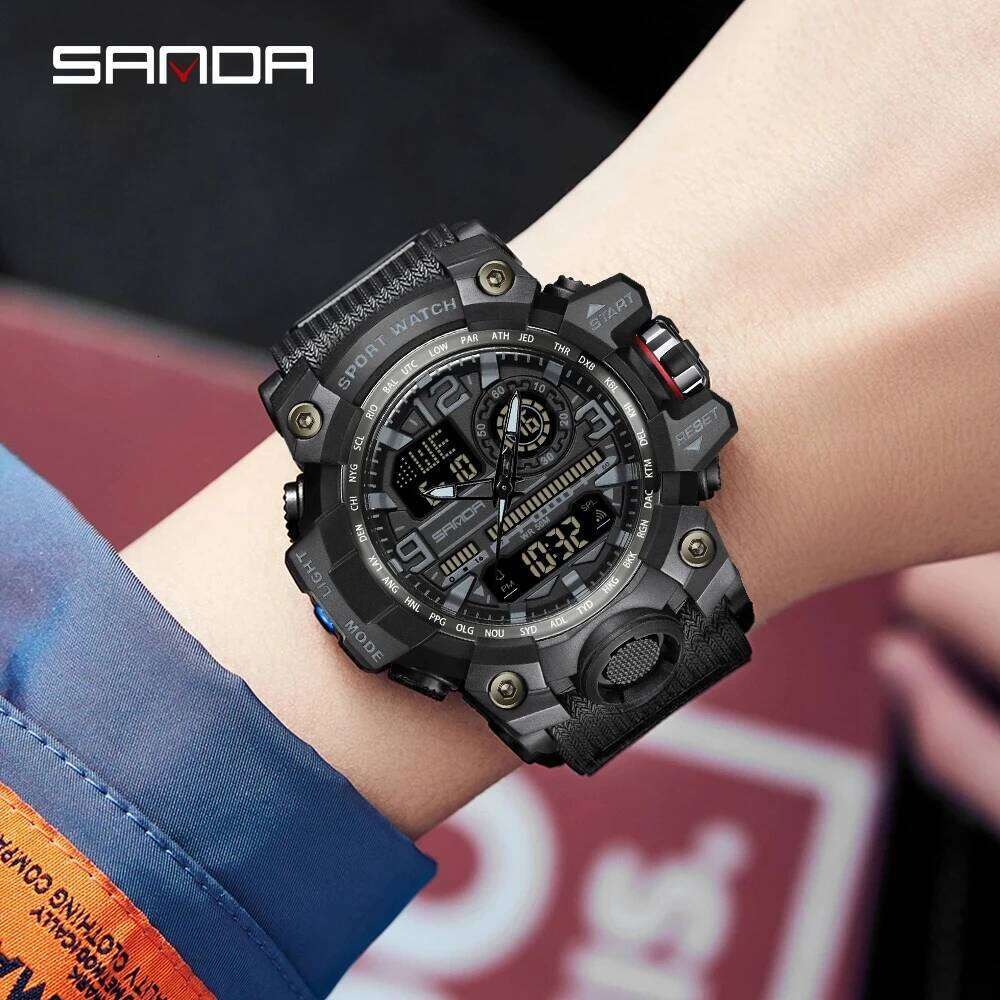 SANDA 3133 Sports Multi functional Dual Display Waterproof LED to Timing Men's Electronic Watch 2025