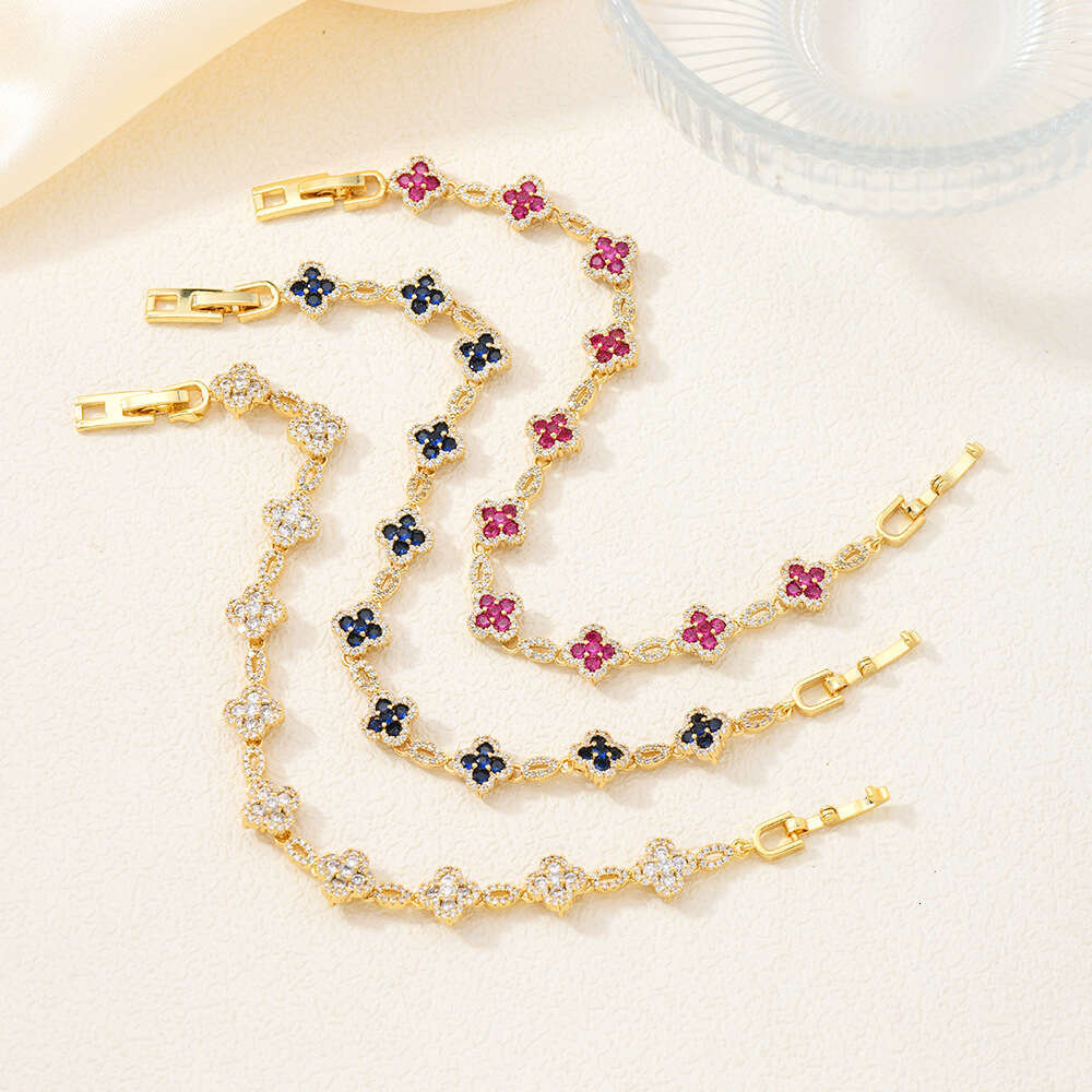 Women Jewelry Bracelets Charm Bracelets Dopamine Style Full Four-Leaf Clover 5A Zirconia Trendy Street Style Bracelet