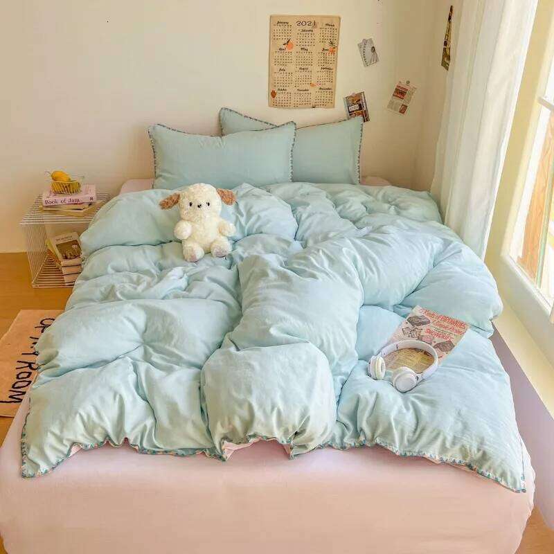 Class A 2025 new cream wind solid color bed sheet student quilt cover four-piece set household H260312