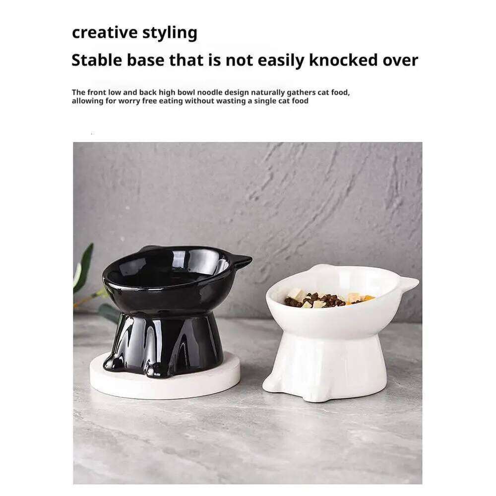 Black/White Large Capacity Food Bowl, Slanted Design with Non-Slip Base for Cats and Dogs Universal Pet Bowl 26Y0312