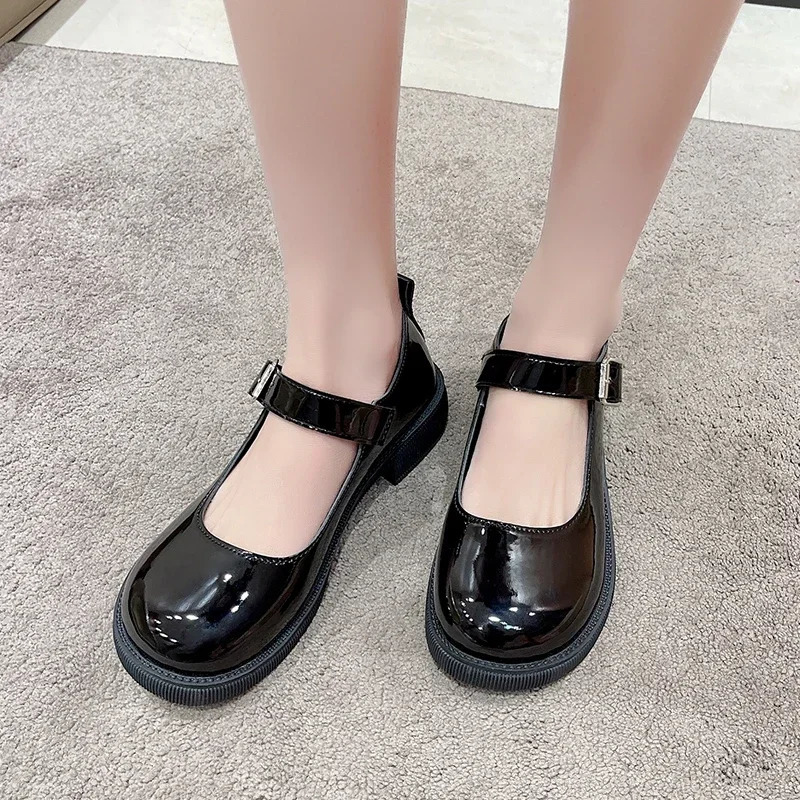 Womens SpringSummerAutumn British Academy Style Low Heel Round Toe Mary Jane Single Shoes with Small Leather Shoes 260227