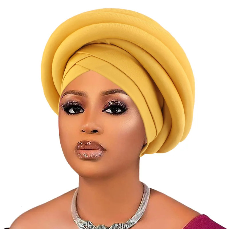 Women Ready African Auto Headtie Big Braid Sponge Turban Cap Head Wraps Elegant Nigerian Wedding Hat Hijabs Caps Headwear 260304