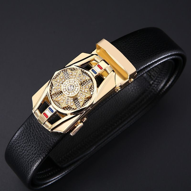 Men's Luxury Diamond-Embellished Belt, Bling Fashion Waist Belt with Red Automatic Needle Buckle, Iron Animal-Pattern Buckle, PU Construction for Outd - view 5