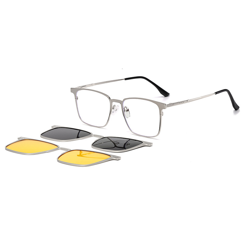 Multifunctional flat-lens magnetic clip-on sunglasses with square frame for men, trendy outdoor driving sun protection glasses