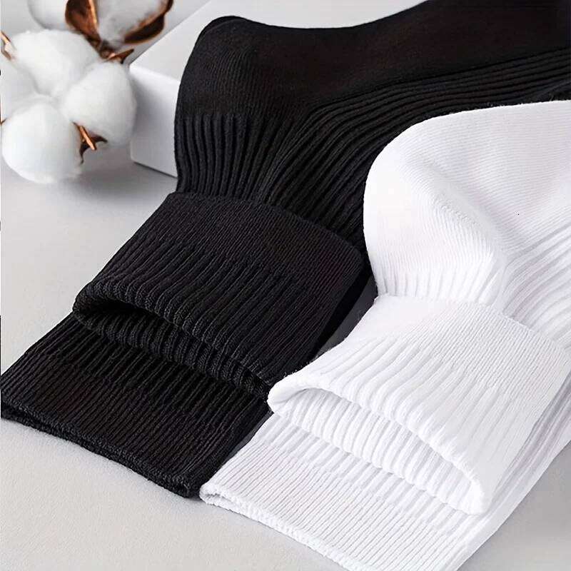 6 Pairs of Men's Pure Color Vertical Pattern Mid-Calf Socks, Versatile Black Socks for Business All Seasons, Breathable Z260312